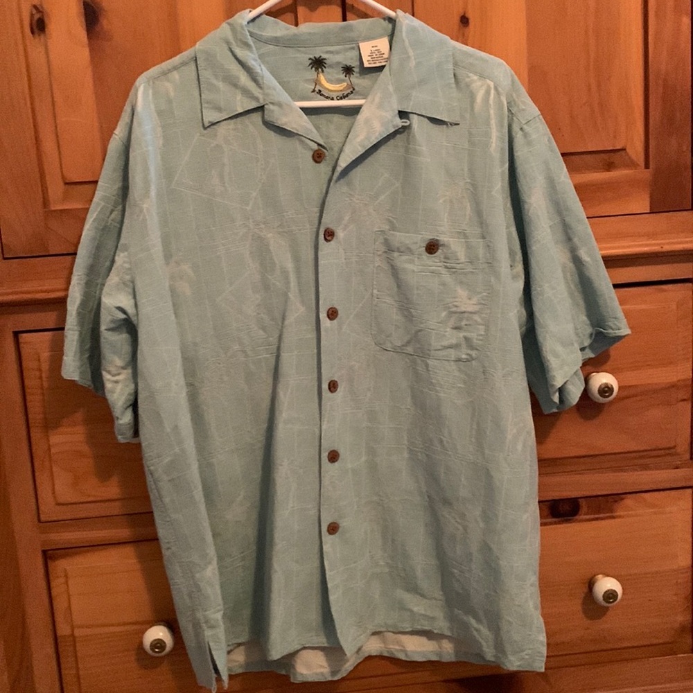 Men's Banana Cabana 100% Silk Short Sleeve Button Up Hawaiian Shirt • Si…